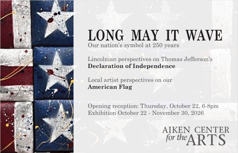 postcard front with partial American flag and exhibition dates